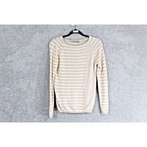 In Cashmere 100% Cashmere Sweater Womens S White Beige Stripe Neutral Minimalist